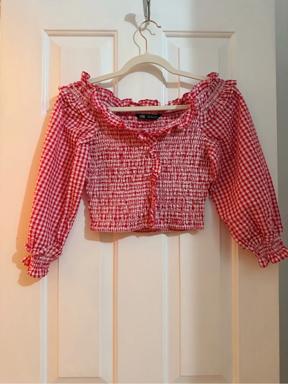 Zara Fuschia Pink and White Gingham Blouse